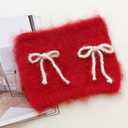 Women Fluffy Knit Beanie Hats Cute Bow Knot Cat Ear Hat Y2k Aesthetic Accessories Kawaii Stuff (One Size, Red)