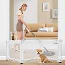 3-Panel Free Standing Dog Gate with 4 Suction Cups, 60 x24 Inch Tall Short Dog Gates to Step Over, Foldable Pet Gate Indoor Small Dog Fence Puppy Barrier Mesh Dog Gates for The House, White