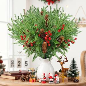 27 Pcs Norfolk Pine Stems, Christmas Artificial Pine Branches - Ultra Realistic Soft Fake Greenery for DIY Christmas Vase Filler, Wreath Garland, Indoor Outdoor Holiday Decor