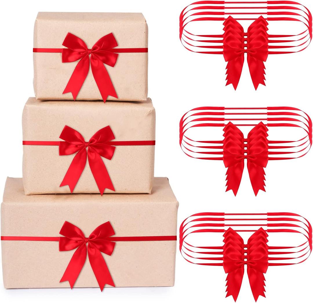 Jetec 24 Pieces Christmas Elastic Bows for Gift Boxes Red Stretch Loops Christmas Elastic Bows for Decoration Gift Wrapping(20-24 Inch,Red)