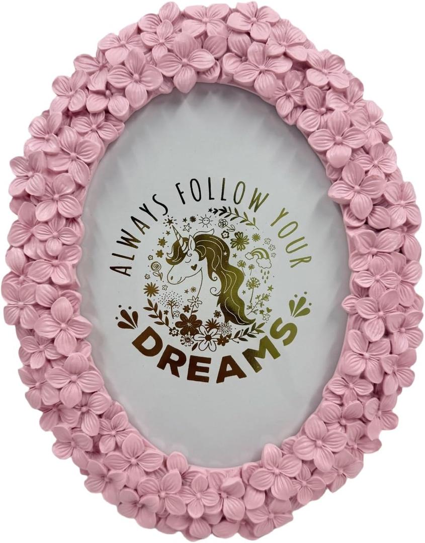 5x7 Oval Picture Frame Embossed Flower Art Deco Ornate Photo Frames 5 x 7 Floral for Tabletop and Wall Mount with Glass Front Home Decor (Pink)