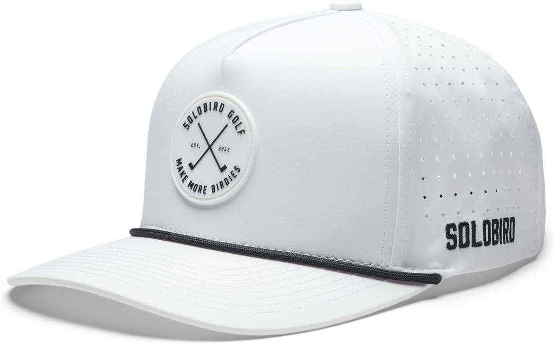 Golf Hat for Men - Golf Snapback - Fun Hat for Golfing - Rope Golf Hat for Men and Women - Make More Birdies (Medium-Large, White)