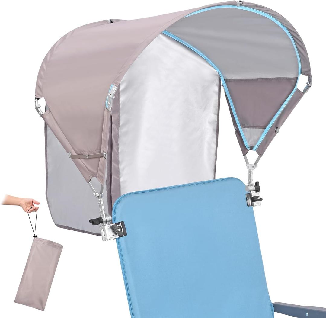 Universal Canopy Umbrella, UPF 50+ Sun Shade with Adjustable Clamp Clip for Beach, Outdoor, Sports & Lawn Chairs, Zero Gravity & Wheelchair, Wagon (1 Pack, Beige)