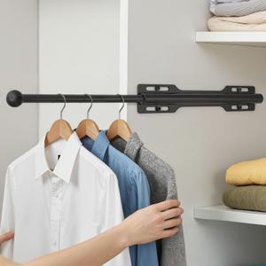 Valet Rod for Closet Pull Out, Retractable Slide Out Rod for Closet, Black (1 Pack)