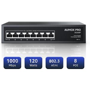 8 Port PoE Switch Gigabit 120W, Gigabit Unmanaged Ethernet Switch, Plug & Play, 802.3af/at Compliant, Metal Housing, 8-Port Network Switch for Home/Office Energy Efficient Silent Operation