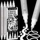ARTISTRO 5 White Precision Dual-Tip Acrylic Paint Markers Paint Pens Set with Dot & Fine Tips for Fabric, Rock, Glass, Wood, Coloring Books Classroom & Art Supplies Gift Teacher Appreciation Gift
