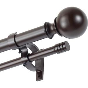 Kemmie 1" Classic Window Curtain Rod with Round & Barrel Finials Simple Double Telescoping Drapery Rod, 72-144", Bronze