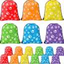 Blosssound 18 Pcs Large Paw Print Drawstring Backpack Cute Reusable Paw Bags 13.4 x 16.5 inch Puppy String Gift Bags for Puppy Party Supplies Birthday Party Decor