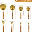 Measuring Cups and Spoons Set of 8, Wooden Handle with US Measurements, Dry & Liquid Ingredient Measuring Cup for Cooking and Baking, Golden Stainless Steel Measuring Cups