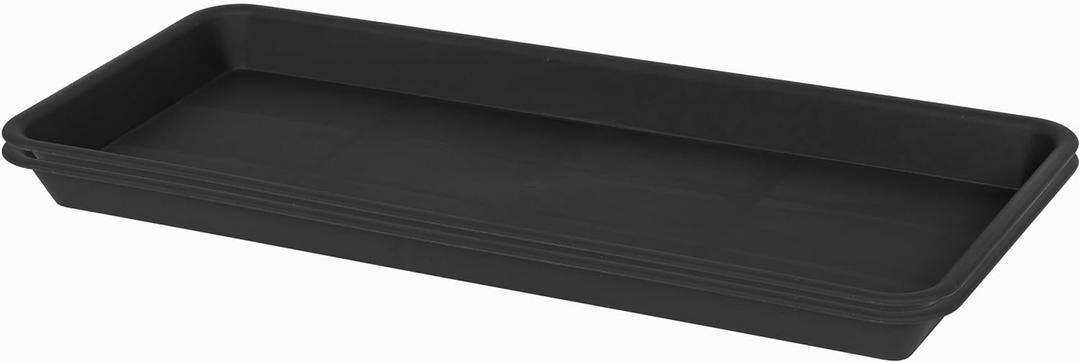 VUWEZ 2 Pack of Plastic Plant Tray Saucer Rectangular 24 inch, Plant Trays Saucers for Indoors Outdoor, Plant Water Drip Tray for Flower Pot Planter, Windowsill Plant Tray (8 X 24'', Black)