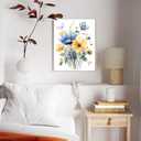 HVEST Blue and Yellow Floral Wall Art Watercolor Flower Butterfly Aesthetic Plant Bathroom Wall Decor, Rustic Wildflower Wall Art for Living Room Bedroom Kitchen Home Office, 20L x 16W Inches