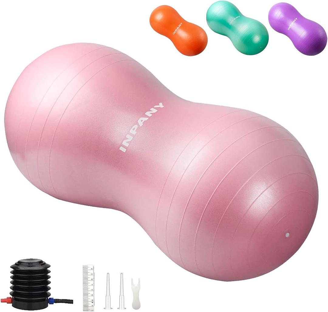 INPANY Peanut Ball - Anti Burst Exercise Ball for Labor Birthing, Physical Therapy for Kids, Core Strength, Flexible Seating, Home & Gym Fintness, Sensory Chair Wiggle Seat for Boys and Girls (Pink)