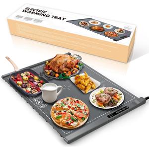 Food Warming Mat - Portable Party Buffet Electric Warming Tray, Foldable Food Warmer, Timed Off, Temperature Adjustable, Suitable for Daily, Outdoor, Party (Bright Gray)