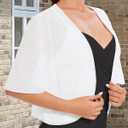 Women Bolero Shrug Cardigan Open Front Cover Up Sheer Short Sleeve Kimonos for Evening Dress (White, XXL)