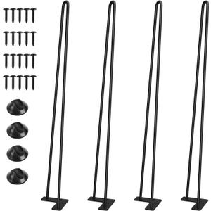 SMARTSTANDARD Hairpin Table Legs 26 Inch, 3/8" Solid Metal Legs for DIY Bench Desk Chairs Dining End Table - Set of 4, Carbon Steel Black Heavy Duty Furniture Legs with Rubber Floor Protectors