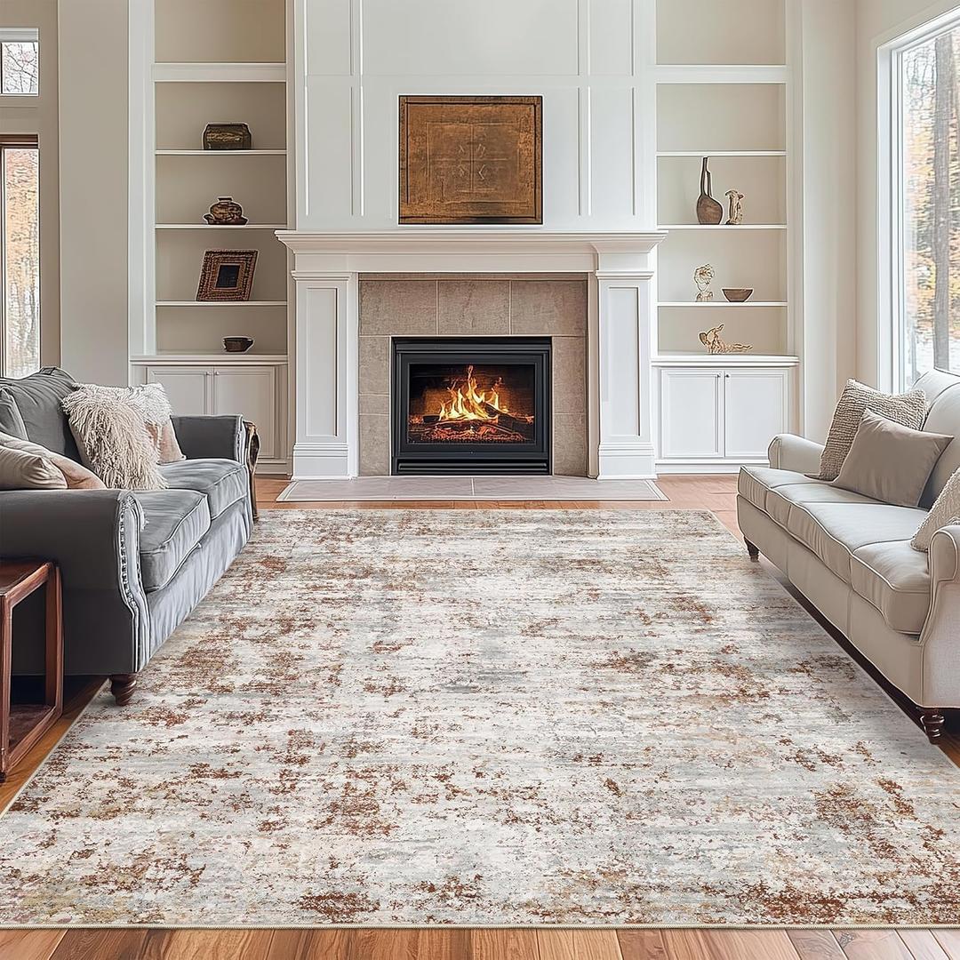 Art&Tuft Washable Rug, Anti-Slip Backing Abstract Area Rugs, Stain Resistant Rugs for Living Room, Foldable Machine Washable Area Rug(6'x9', 01-Rust)