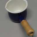 Enamel Milk Pot, Butter Warmer Non-stick Mini Saucepan, 4 Inch 17 Oz Small Cookware with Wooden Handle(Blue)
