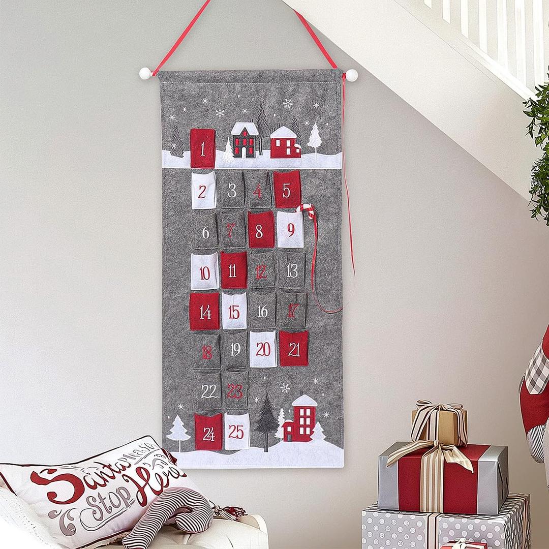 GMOEGEFT Advent Calendar 2025 Countdown to Christmas 25 Days Hanging Xmas Home Wall Fabric Decoration