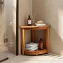VICTORY RELAX Acacia Wood Corner Shower Shelf for Inside Shower Waterproof Shower Bench & Foot Rest for Shaving Legs, Small Bathroom Spa Seat, Natural Color (17.9")
