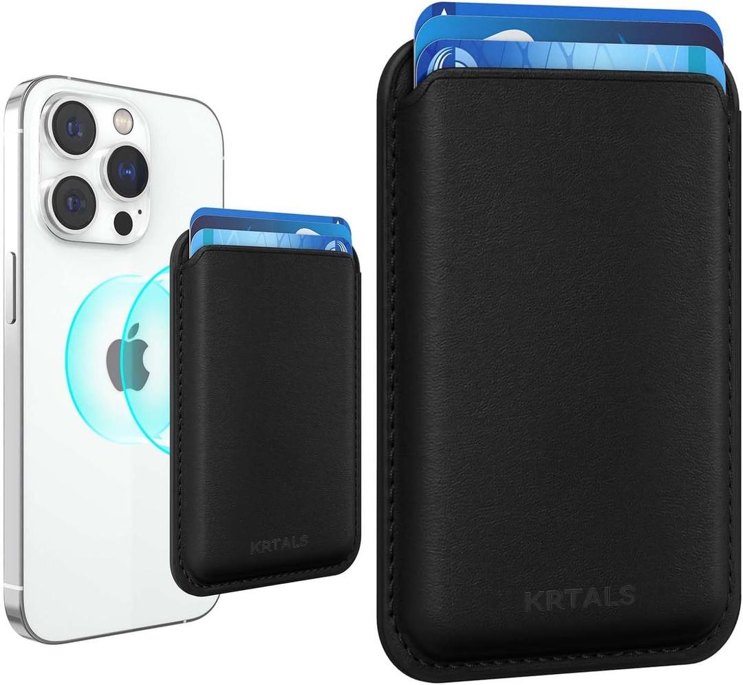 Magnetic Wallet Cell Phone Card Holder for Phone Case with Mag-Safe, Stronger Magnetic RFID Leather Phone Wallet Stick on Series of iPhone 17/16/15/14/13/12 and Pro/Promax, Black
