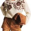 Verdusa Women's Vintage Floral Sweater Cozy Oversized Sweaters Embroidery Boho Chic Knit Pullover Tops S