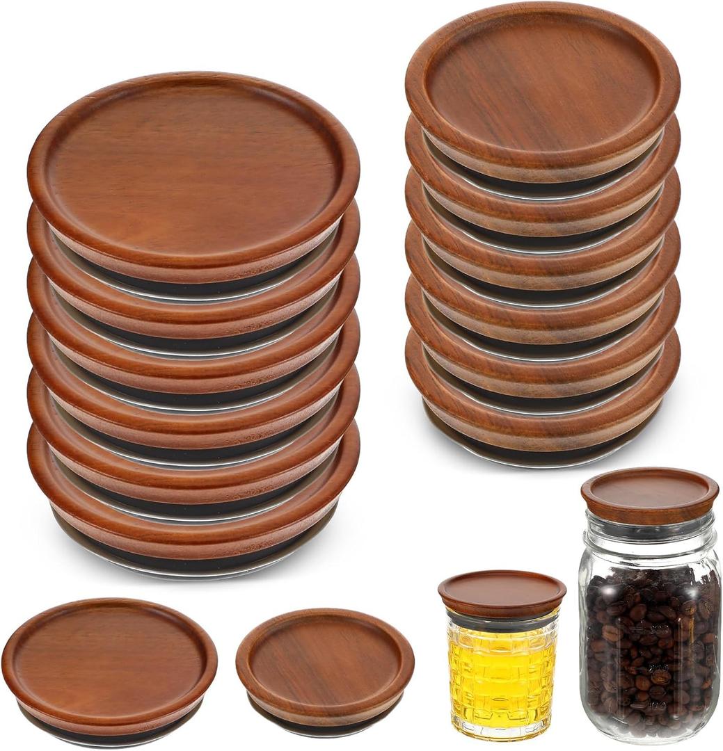 Molain 6Pack Regular Mouth and 6Pack Wide Mouth Mason Jar Lids, Acacia Wood Mason Jar Lids, Reusable Canning Lid with Airtight Silicone Seal for Ball Jars (Brown)