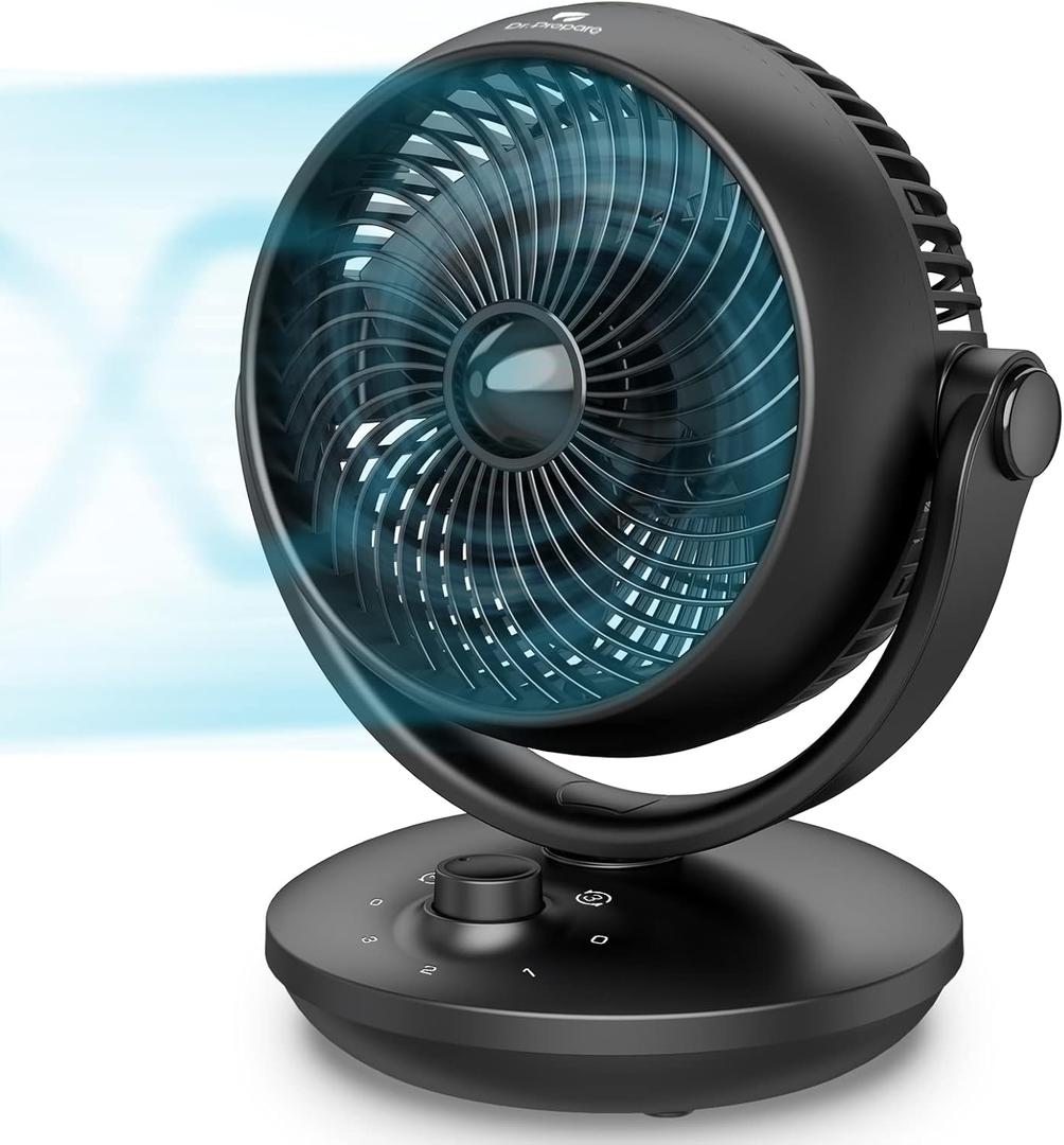 DR.PREPARE Air Circulator Fan for Bedroom, 8 Quiet Desk Fan, 70 Auto-Oscillating Vortex Fan, Efficient Cooling & Circulation Fan, 3 Speeds, 100 Adjustable Tilt, Portable for Home, Office, RV (Black)