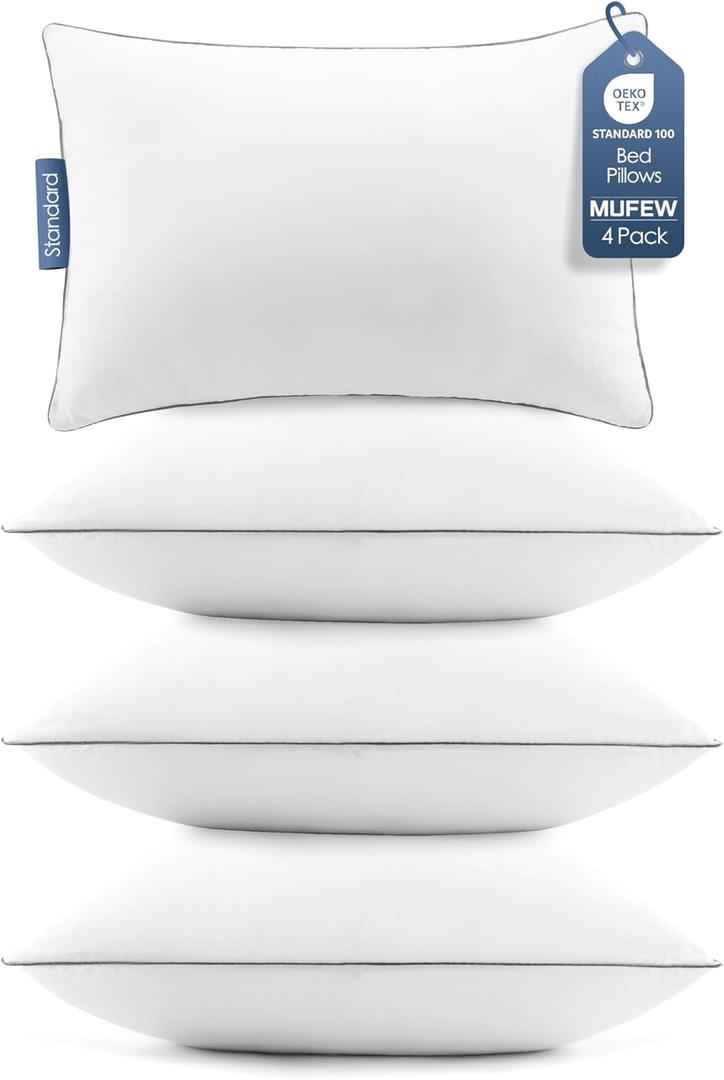 Pillows Standard Size Set of 4, Ultra Thick Down Alternative Bed Pillows, Cooling Hotel Quality Standard Pillow for Back, Stomach or Side Sleepers, Machine Washable(White,4 Pack)