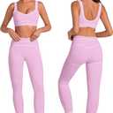 ABOCIW Women 2 Piece Workout Sets Color Block Sports Bra High Waist Tummy Control Leggings Gym Yoga Pilates Outfits, M