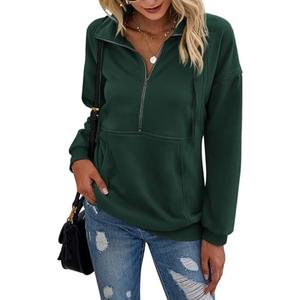 PRETTYGARDEN Women's Casual Long Sleeve Lapel Zipper Sweatshirt Drawstring Loose Pullover Tops,XL