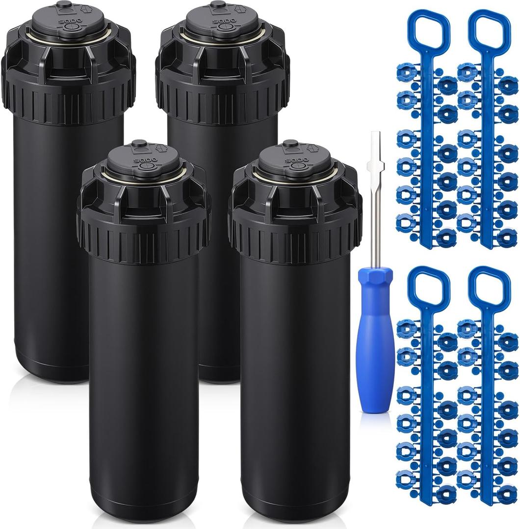 4 Pack Sprinkler Heads with Screwdriver Set, 5000 Gear Drive In-Ground Rotor Heads,3/4 Inch Pop-Up Lawn Garden Irrigation Sprinkler System, 25° to 360° Pattern, 25-50ft Spray Distance