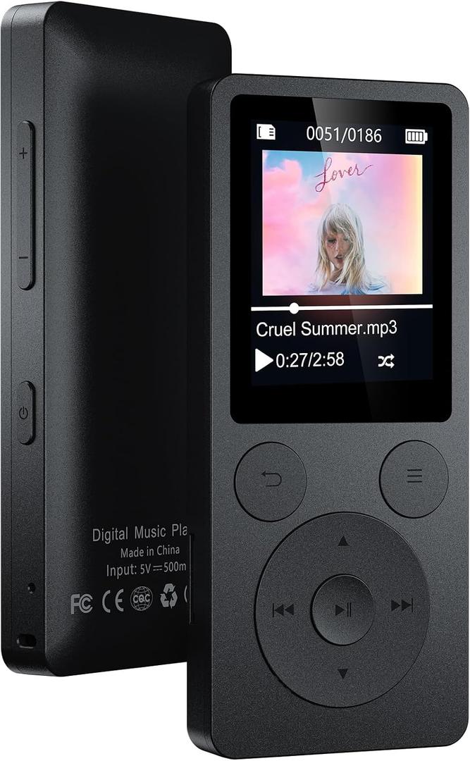 64GB MP3 Player with Bluetooth 5.3 Auto Reconnect, MP3 Music Player with Speaker, 1.8" Screen & Physical Buttons, Voice Recorder, FM Radio, 40H Battery Life, No WiFi, Support 128GB microSD Card