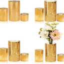 Gold Vases Glass Candle Holders Bulk, Mercury Hurricane Candle Holder for Tea Light Pillar Votive Candles Wedding Decor Party Centerpieces (4 Set 12Pcs)