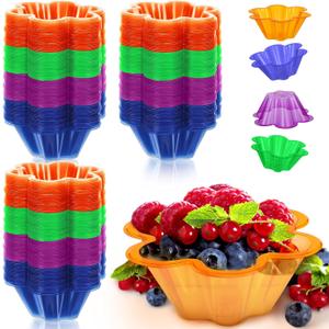 Mumufy 200 Pcs 8.5 oz Plastic Ice Cream Bowls Dessert Cups Disposable Colorful Flower Shape Pudding Fruit Trifle Tasters Containers for Sundae Chocolate Appetizers Shot Samplers Party Serving
