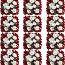 Flowers Wall Backdrop - 12 PCS 15 X 15 inch Artificial Silk Floral Panels for Wedding Celebrations Bridal Shower Event Birthday Party Home Photography Background Decoration - Burgundy & White
