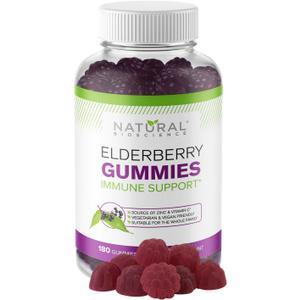 Sambucus Elderberry Gummies with Vitamin C & Zinc Immune Support Supplement for Adults & Kids, 180 Vegan Chewable Gummies, Black Elderberry Extract, Antioxidant Boost, Gluten-Free, GMP Facility, BBD 06/2028