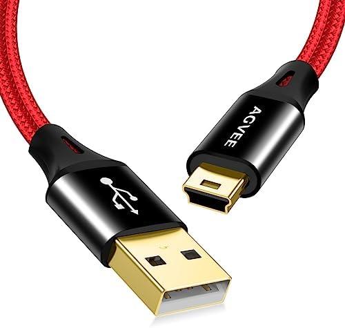 AGVEE 2 Pack 3.3ft Mini USB Cable, Braided Durable USB-A to Mini-B Charger Charging Cord for TI-84, Garmin GPS, Go-Pro Hero 4 3 2 HD, PS3 Controller, Canon Camera, Blue Yeti Microphone, Red