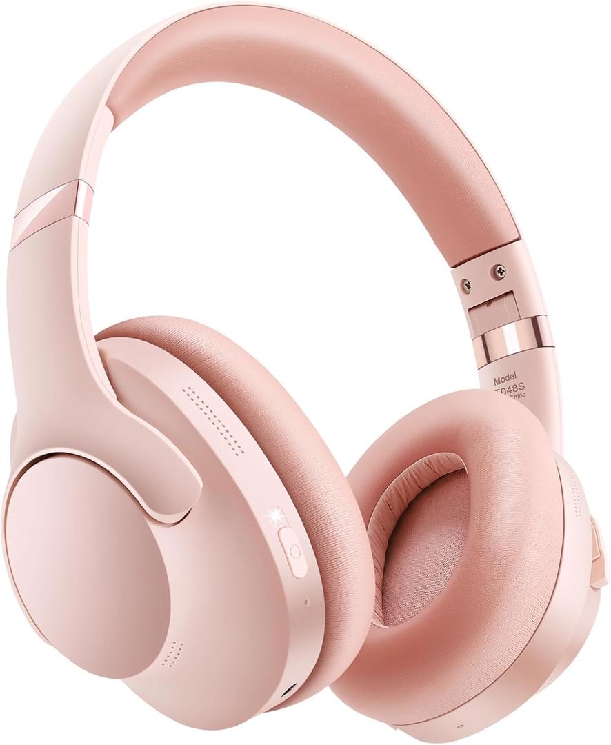 Noise Cancelling Headphones Wireless Over Ear, 50 Hours Playtime, Bluetooth 5.4 Headphones, Music & Gaming Headphone with Microphone, HiFi Stereo, Deep Bass, Soft Earpads for Cellphone/PC (#1 Pink)