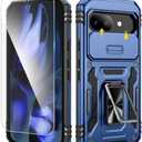 Pack Of 2 VEGO for Google Pixel 9A Case with Camera Cover, 360°Rotatable Ring Kickstand & Tempered Glass Screen Protector Upgraded Military Grade Shockproof Case for Google Pixel 9A 5G 6.3 Inch - Blue