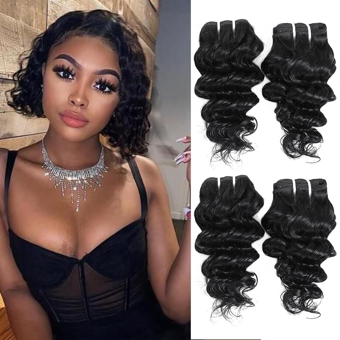 Deep Wave Human Hair bundles 10 Inch 12A Grade Brazilian Hair 100% Virgin Weave Bundles Human Hair for Black Women (10'' 10'' 10'' 10'') (Natural Color)