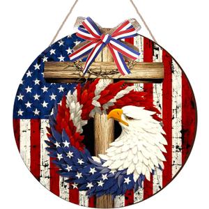 3 x Menkxi 4th of July Decorations Patriotic Eagle Door Wreath Hanging Signs 250th Anniversary Eagle Wooden Wreaths Door Decor Memorial Day Hanging Sign Wall Plaque Decoration for Home Decor