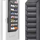 8 Tier Over Door Shoe Organizer with Deep Pockets, Fabric Hanging Shoes Shelf Rack for Closet, Fit Up to 24 Pairs Shoe Storage Holder for Sneakers, Bots Behind the Door, Grey