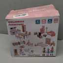 Giant bean 36pcs Wooden Dollhouse Furniture Set with Dolls for 5 Rooms, Wood & Plastic Pink Dollhouse Accessories Pretend Play Furniture Toy Christmas Birthday Gift Toy for Kids Boys Girls Toddler 3+