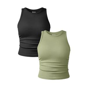OQQ Women's 2 Piece Tank Tops Crew Neck Sleeveless Basic Stretch Casusal Yoga Crop Camis Black Jade Green, M OQQ Women's 2 Piece Tank Tops Crew Neck Sleeveless Basic Stretch Casusal Yoga Crop Camis Black Jade Green, M
