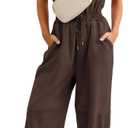 Flygo One Piece Jumpsuits for Women Crewneck Short Sleeve Casual Wide Leg Long Pants Drawstring Rompers Outfits with Pockets, Small