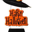 Yerliker Halloween Happy Sign Decoration Witch Legs Hat Hanging Wooden Wall Decor Version Rustic Front Door Hanger Fall Art Ornament for Home Room Indoor Outdoor Holiday Party(Orange)