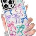 BITOBE Case for iPhone 16 Pro [Compatible with MagSafe] Cute Ribbon Bow Pattern for Women Girls Soft TPU Bumper Translucent Magnetic Slim Protective Cover - Bows
