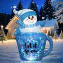 5FT Christmas Inflatables Outdoor Decorations, Cute Blue Inflatable Snowman Outdoor in Mug, Christmas Blow Up Yard Decorations with Built-in LEDs for Xmas Holiday Lawn Garden Party Decor