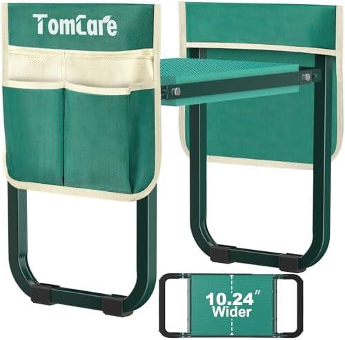 TomCare Garden Kneeler and Seat Upgraded 10.24" Wide Kneeling Pad Garden Bench with 2 Large Tool Bags Heavy Duty Foldable Garden Stool Tools Gardening Gifts for Women Men Seniors Gardeners