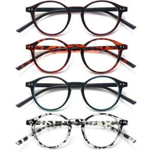 EYEURL 4-Pack Round Reading Glasses for Women Men Neck Hanging Small Blue Light Glasses Retro Round Computer Glasses With Spring Hinges TR90 Lightweight Readers for Women 2.5